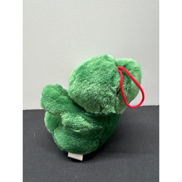 Green Alligator Plush Toy With Red Hanging Loop Surface Washable - Picture 4 of 7